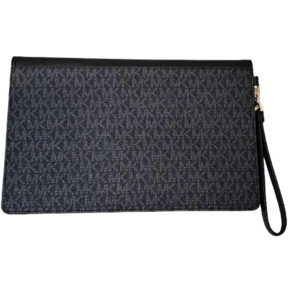 MICHAEL KORS Signature Wristlet Pouch – Black MK Logo, Zip Closure - Picture 2 of 2